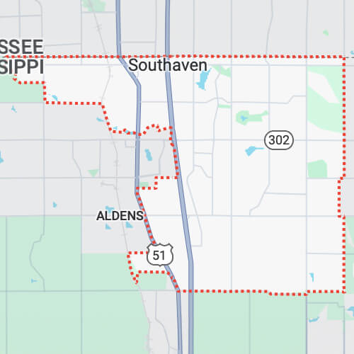 Map of Southaven, MS indicating that Magnolia Plumbing Co provides plumbing services to Southaven, MS area.